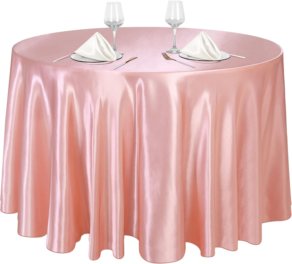 Breroa120 Inches Round SatinBreroa Tablecloths Rose Gold Overlay Round Satin Table Cover Bright Silk Tablecloth Smooth Fabric Table Decor for Wedding Banquet Table Decoration