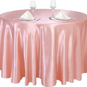 Breroa120 Inches Round SatinBreroa Tablecloths Rose Gold Overlay Round Satin Table Cover Bright Silk Tablecloth Smooth Fabric Table Decor for Wedding Banquet Table Decoration