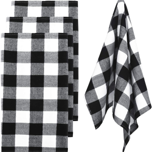 Breroa 4 Pieces Christmas Buffalo Check Plaid Dish Towels Christmas Black and White Plaid Dish Towels Kitchen Cotton Dish Towels Tea Towels for Christmas Drying Cleaning Cooking